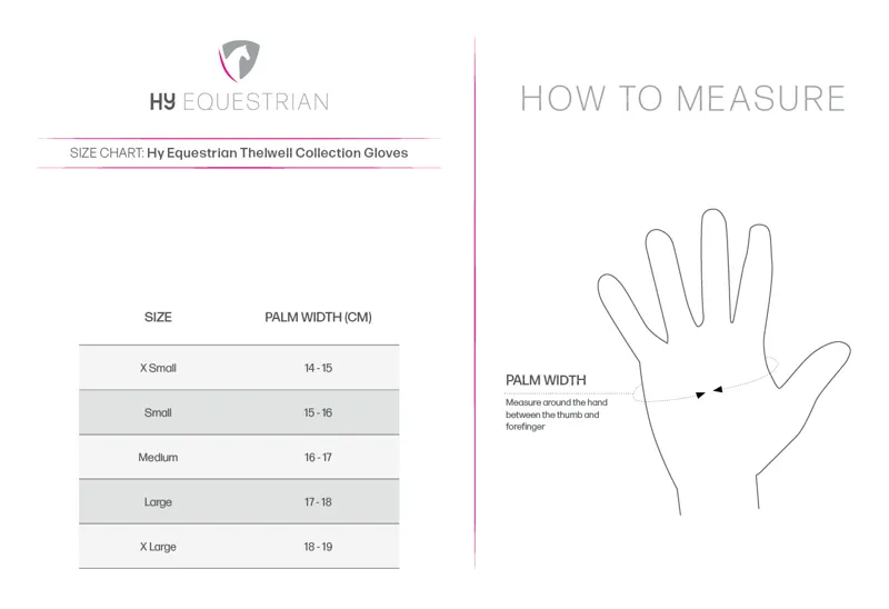 Hy Equestrian Thelwell Gloves Size Guide